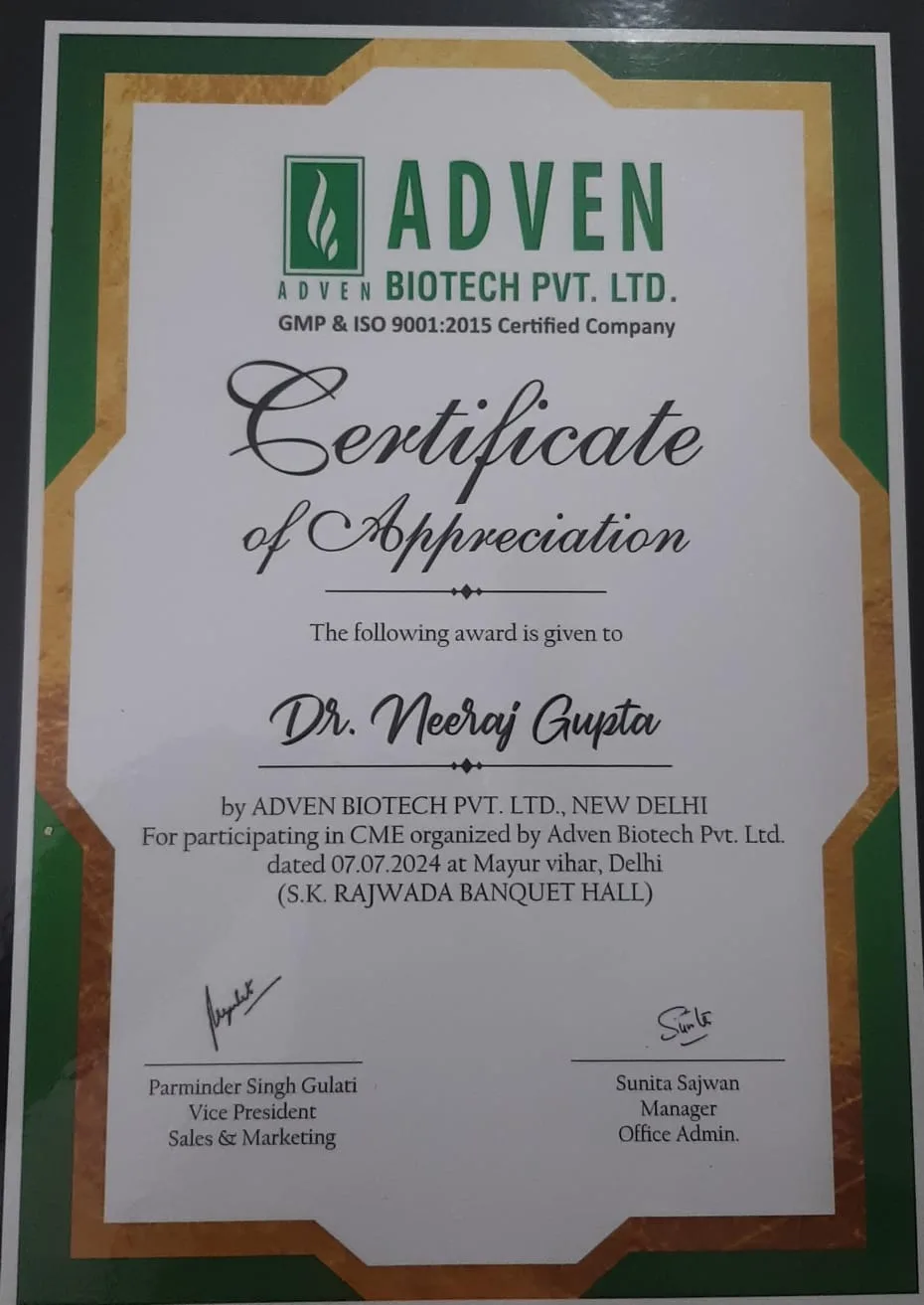 ADVEN Biotech CME — Certificate of Appreciation